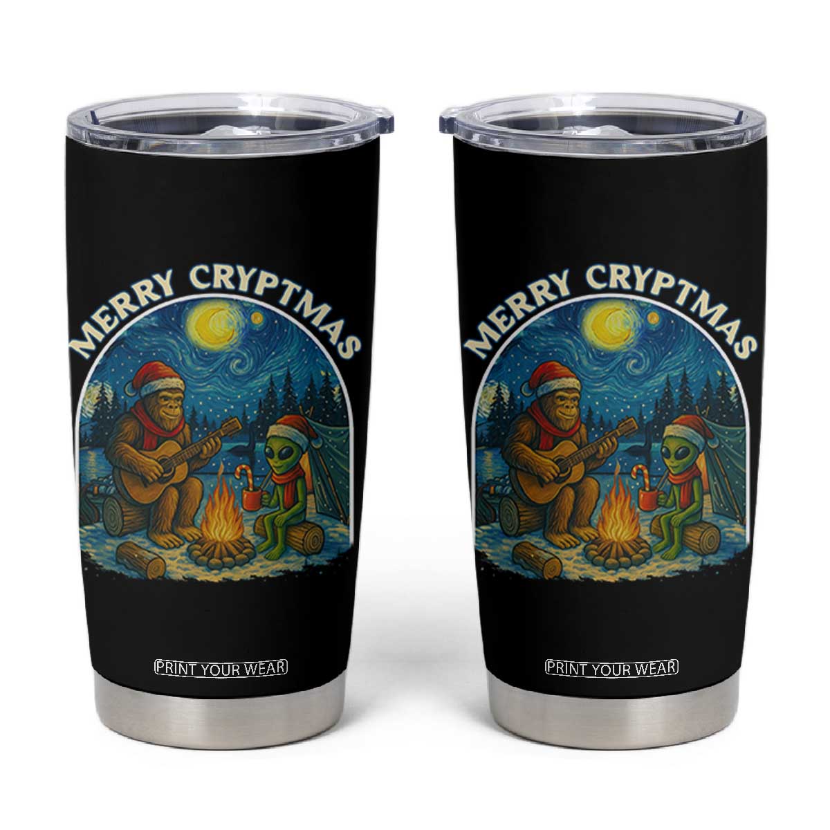 Funny Bigfoot Christmas Tumbler Cup Sasquatch Alien Merry Cryptmas TS14 Black Print Your Wear