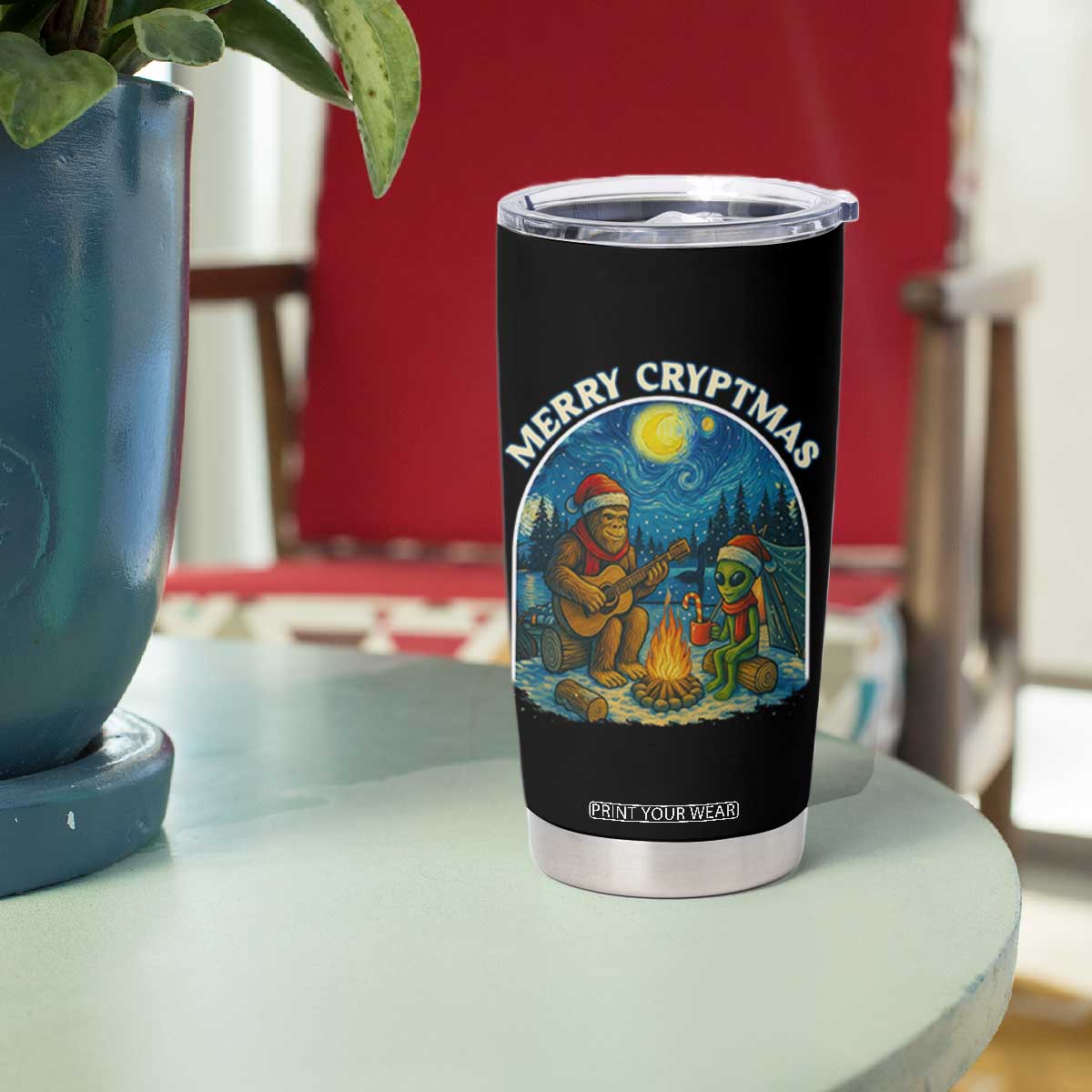 Funny Bigfoot Christmas Tumbler Cup Sasquatch Alien Merry Cryptmas TS14 Print Your Wear