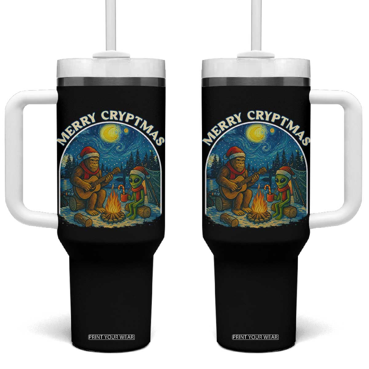 Funny Bigfoot Christmas Tumbler With Handle Sasquatch Alien Merry Cryptmas TS14 One Size: 40 oz Black Print Your Wear
