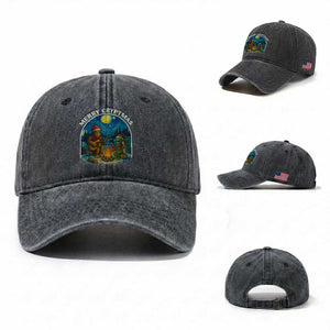 Funny Bigfoot Christmas Washed Cotton Baseball Cap Sasquatch Alien Merry Cryptmas TS14 Washed Cap Universal Fit Dark Gray Print Your Wear