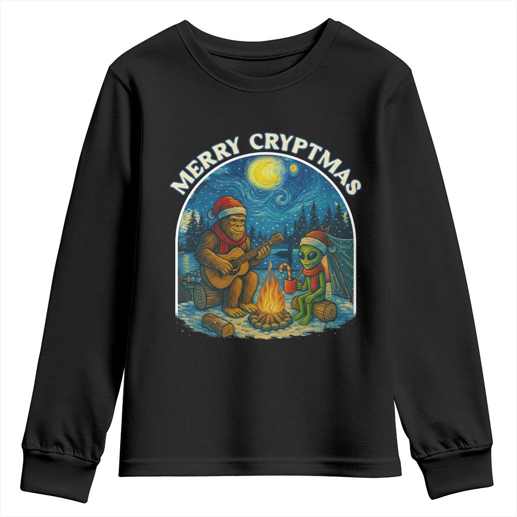 Funny Bigfoot Christmas Youth Sweatshirt Sasquatch Alien Merry Cryptmas TS14 Black Print Your Wear