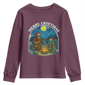 Funny Bigfoot Christmas Youth Sweatshirt Sasquatch Alien Merry Cryptmas TS14 Maroon Print Your Wear