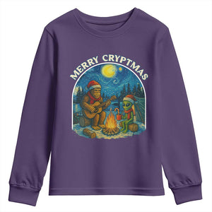 Funny Bigfoot Christmas Youth Sweatshirt Sasquatch Alien Merry Cryptmas TS14 Purple Print Your Wear