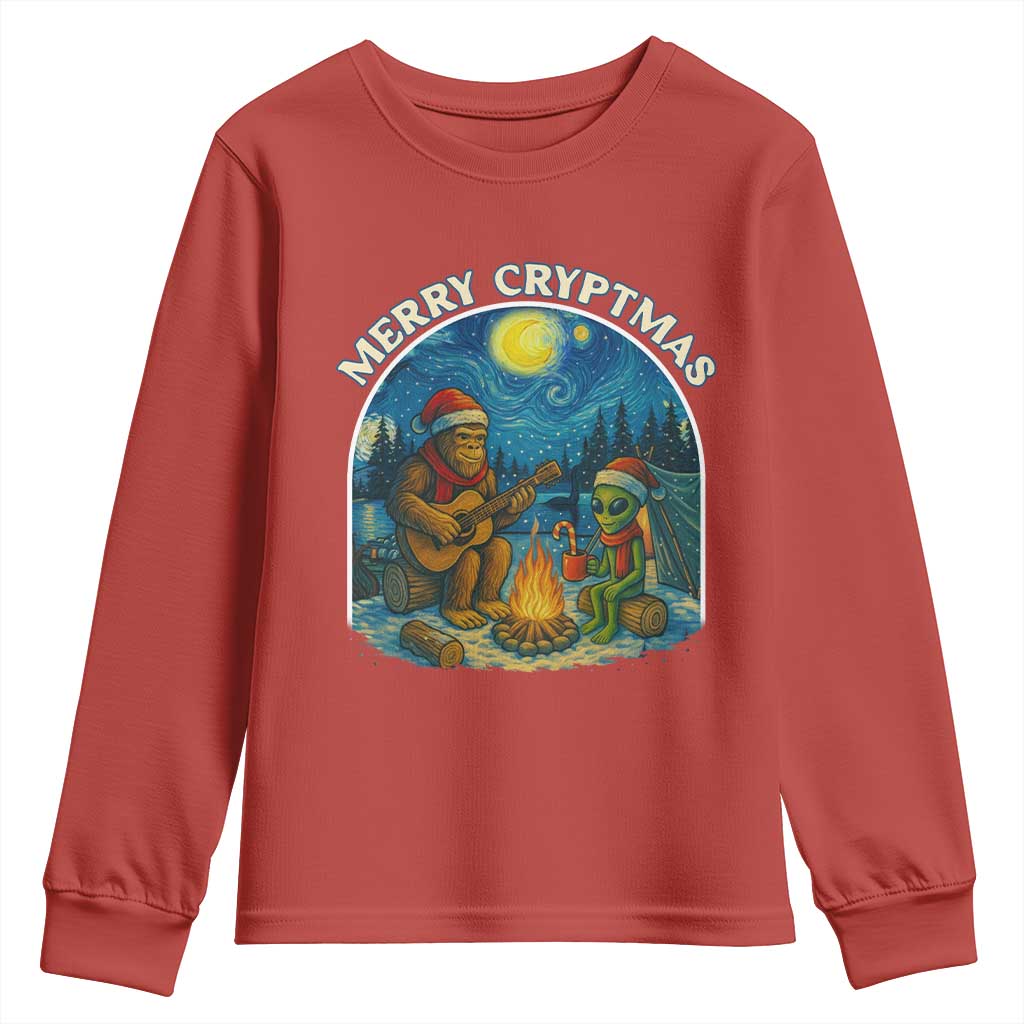 Funny Bigfoot Christmas Youth Sweatshirt Sasquatch Alien Merry Cryptmas TS14 Red Print Your Wear