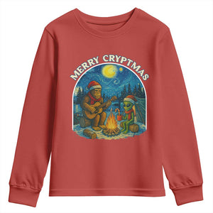 Funny Bigfoot Christmas Youth Sweatshirt Sasquatch Alien Merry Cryptmas TS14 Red Print Your Wear