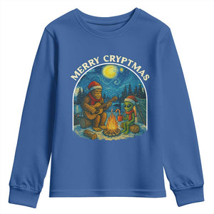 Funny Bigfoot Christmas Youth Sweatshirt Sasquatch Alien Merry Cryptmas TS14 Royal Blue Print Your Wear
