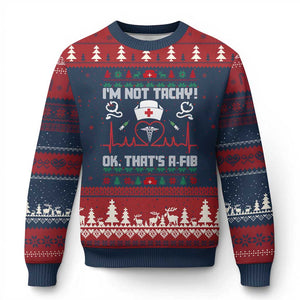 Funny Nurse Xmas Ugly Christmas Sweater I Am Not Tachy Ok That Is A Fib TS14 Navy Red Print Your Wear