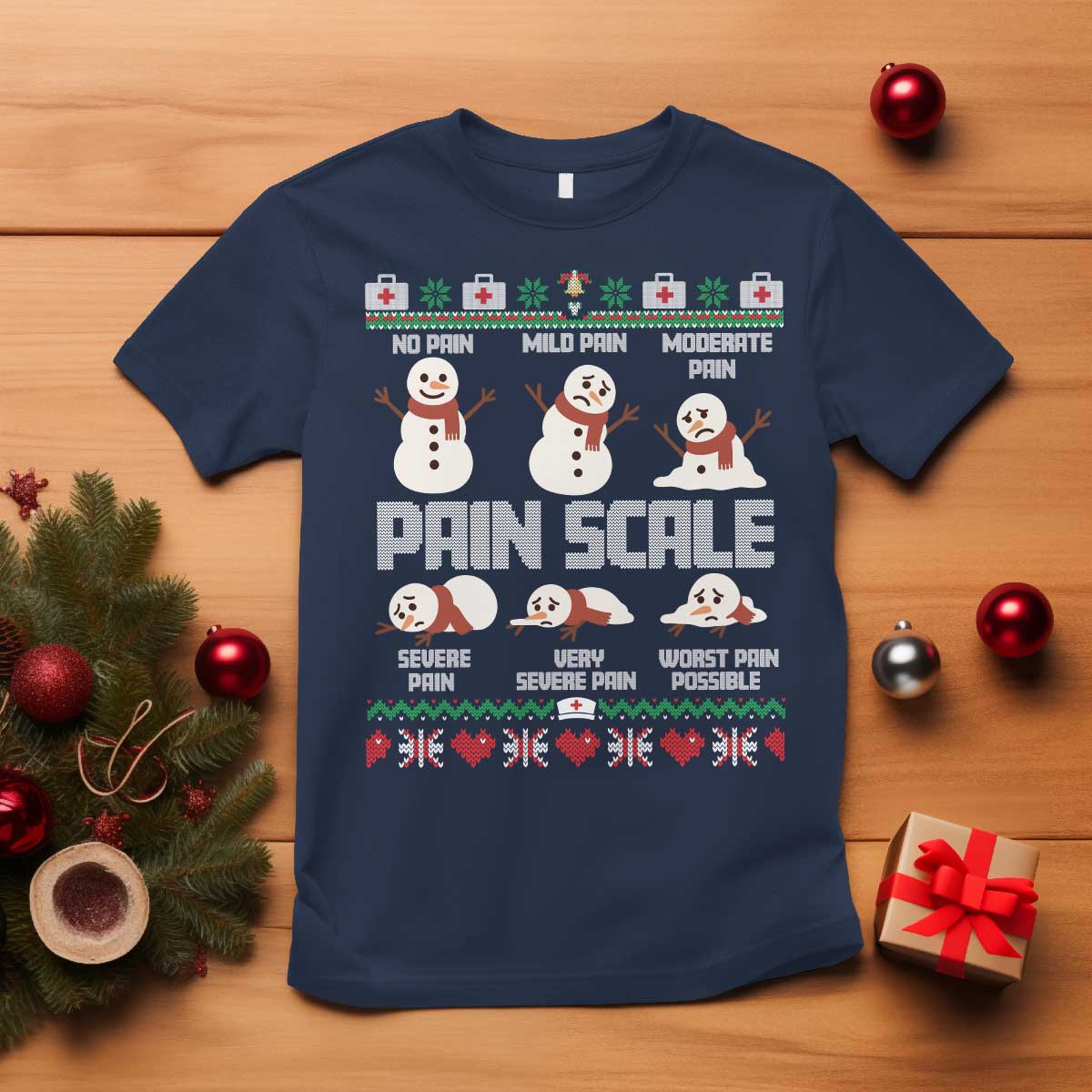 Pain Scale Snowman T Shirt Funny ICU Nurse Christmas TS14 Navy Print Your Wear