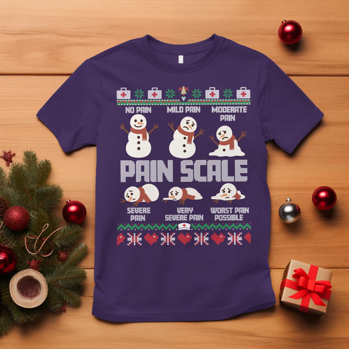 Pain Scale Snowman T Shirt Funny ICU Nurse Christmas TS14 Purple Print Your Wear