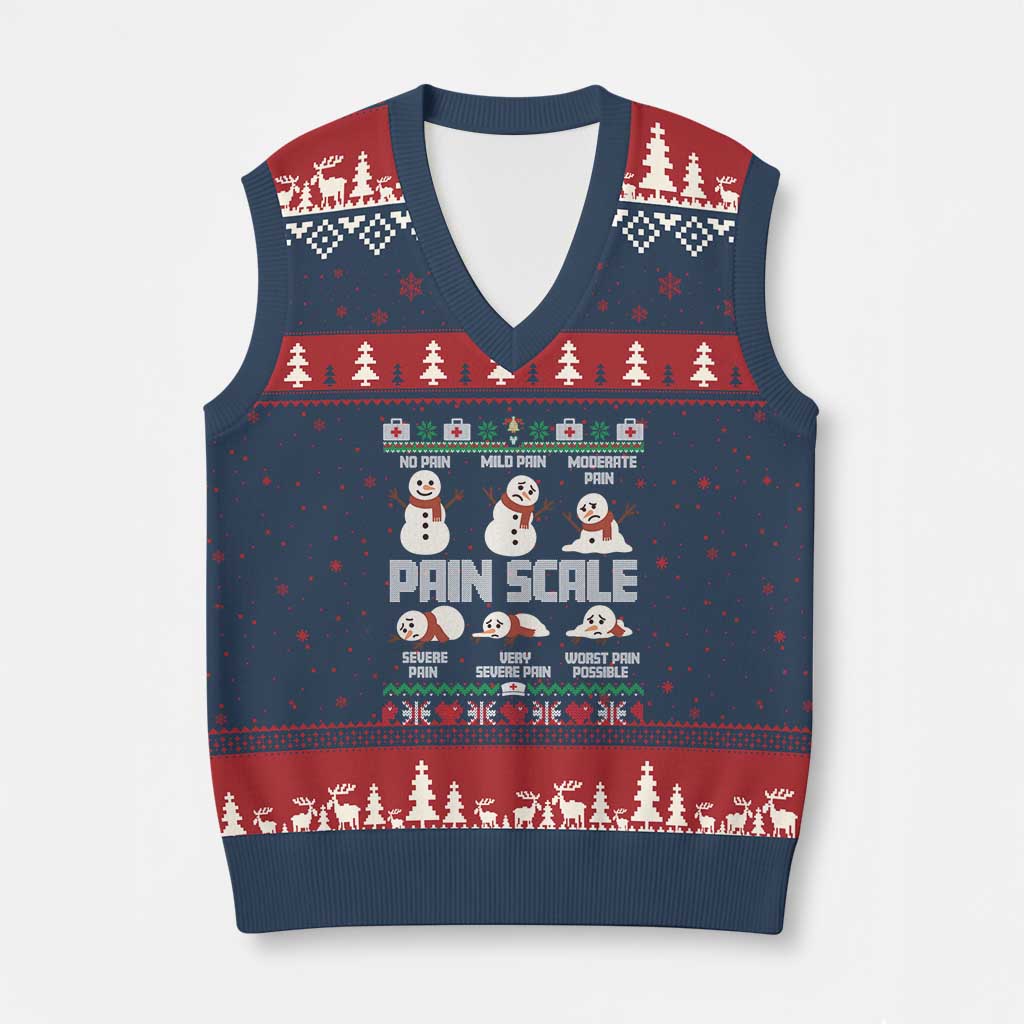 Pain Scale Snowman V-Neck Knit Sweater Vest Funny ICU Nurse Xmas TS14 Navy Red Print Your Wear
