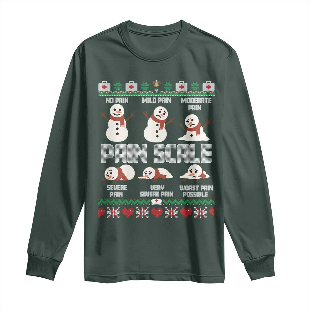 Pain Scale Snowman Long Sleeve Shirt Funny ICU Nurse Christmas TS14 Dark Forest Green Print Your Wear