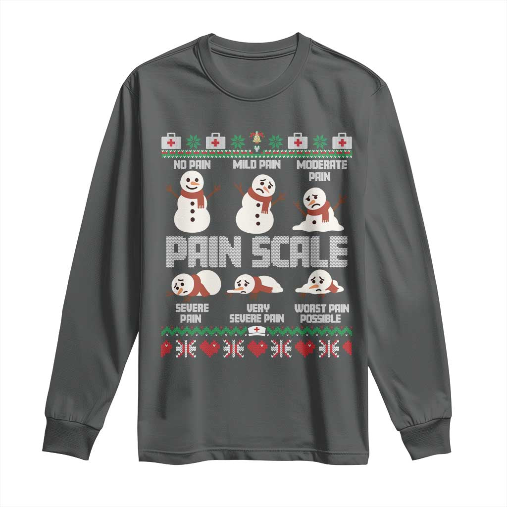 Pain Scale Snowman Long Sleeve Shirt Funny ICU Nurse Christmas TS14 Dark Heather Print Your Wear