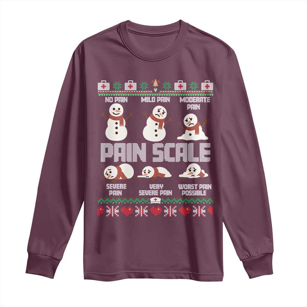 Pain Scale Snowman Long Sleeve Shirt Funny ICU Nurse Christmas TS14 Maroon Print Your Wear