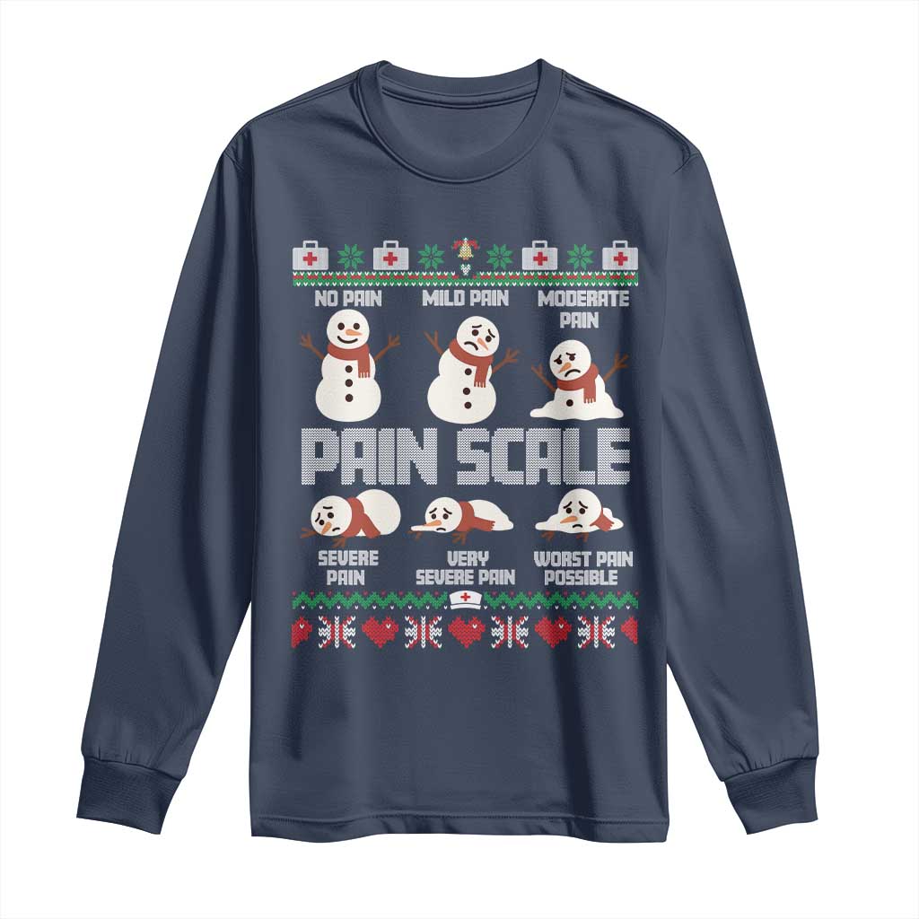 Pain Scale Snowman Long Sleeve Shirt Funny ICU Nurse Christmas TS14 Navy Print Your Wear