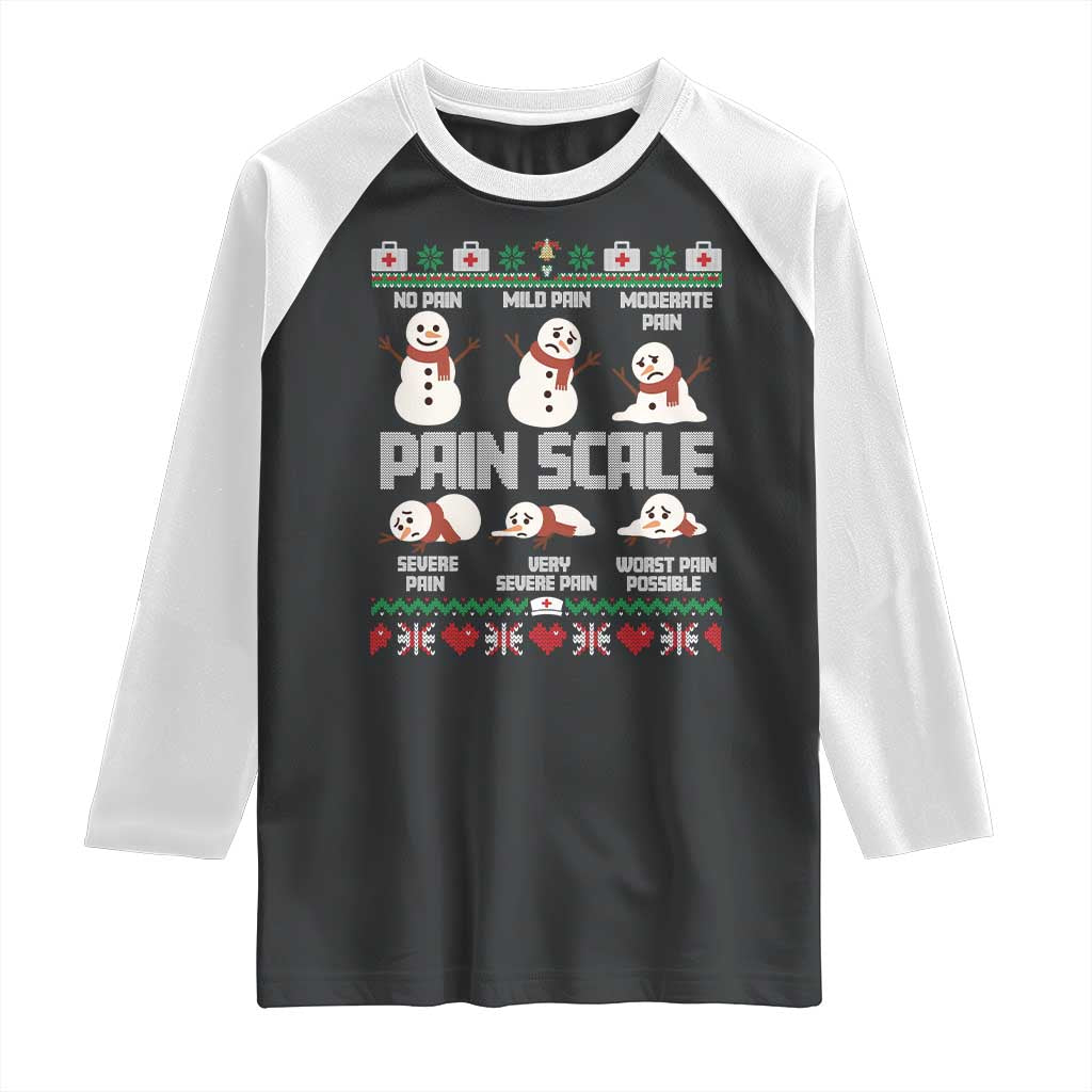 Pain Scale Snowman Raglan Shirt Funny ICU Nurse Christmas TS14 Black White Print Your Wear