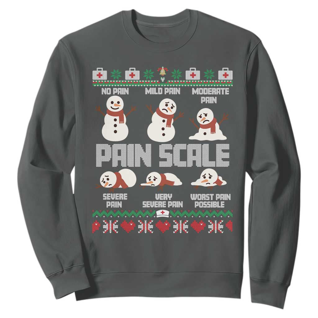 Pain Scale Snowman Sweatshirt Funny ICU Nurse Christmas TS14 Dark Heather Print Your Wear