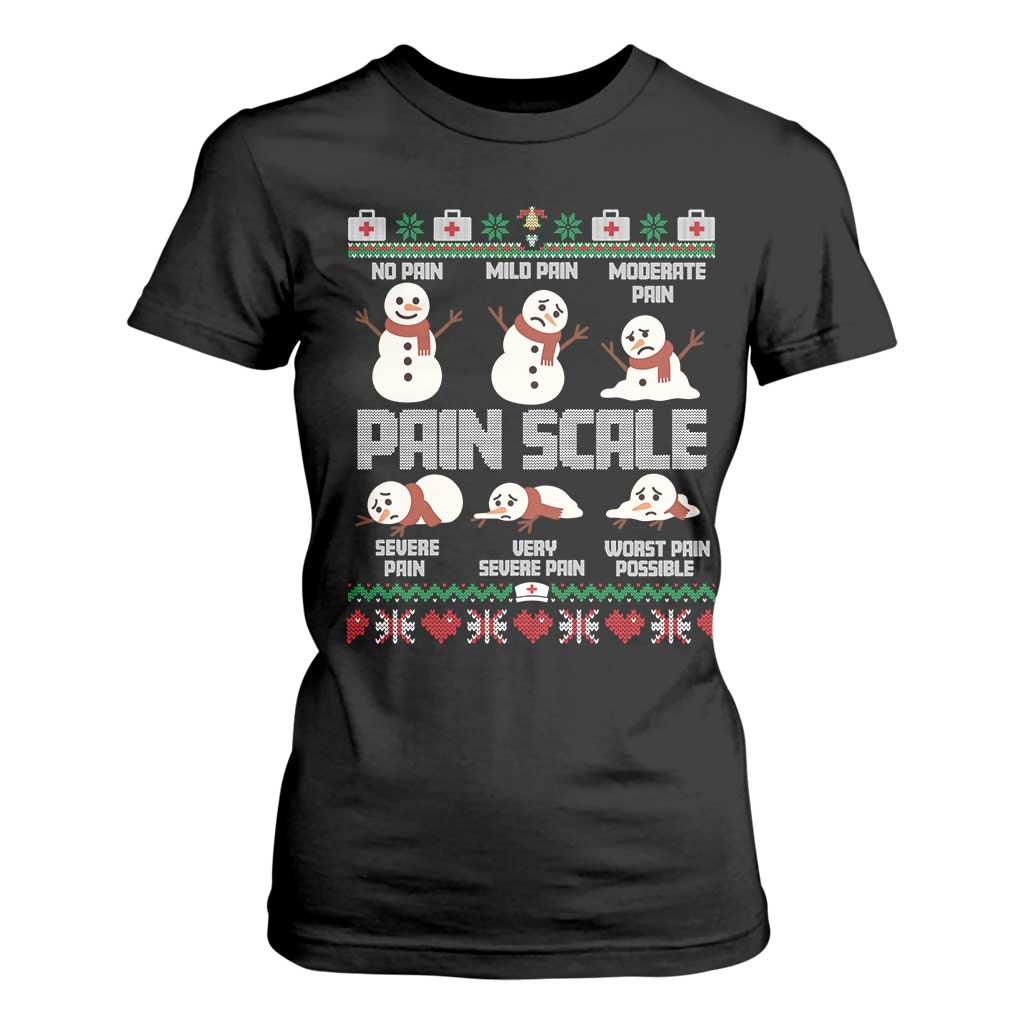 Pain Scale Snowman T Shirt For Women Funny ICU Nurse Christmas - Print Your Wear