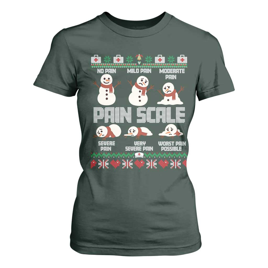 Pain Scale Snowman T Shirt For Women Funny ICU Nurse Christmas TS14 Dark Forest Green Print Your Wear
