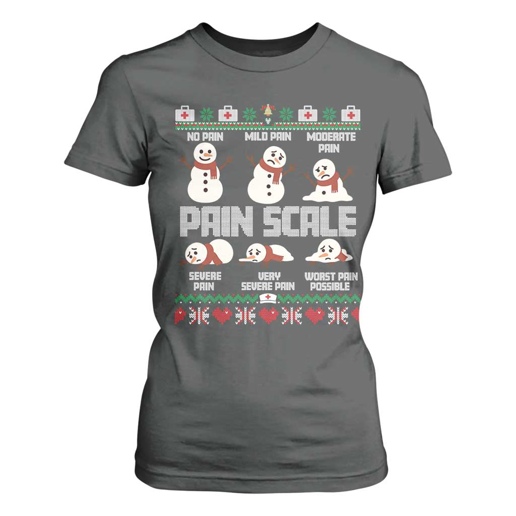 Pain Scale Snowman T Shirt For Women Funny ICU Nurse Christmas TS14 Dark Heather Print Your Wear