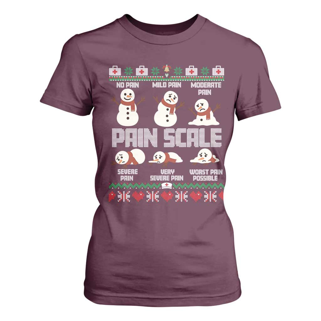 Pain Scale Snowman T Shirt For Women Funny ICU Nurse Christmas TS14 Maroon Print Your Wear