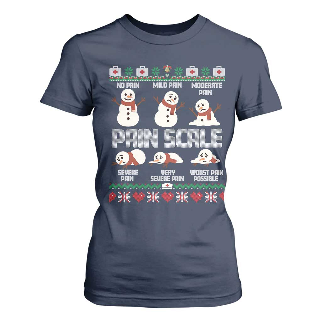 Pain Scale Snowman T Shirt For Women Funny ICU Nurse Christmas TS14 Navy Print Your Wear