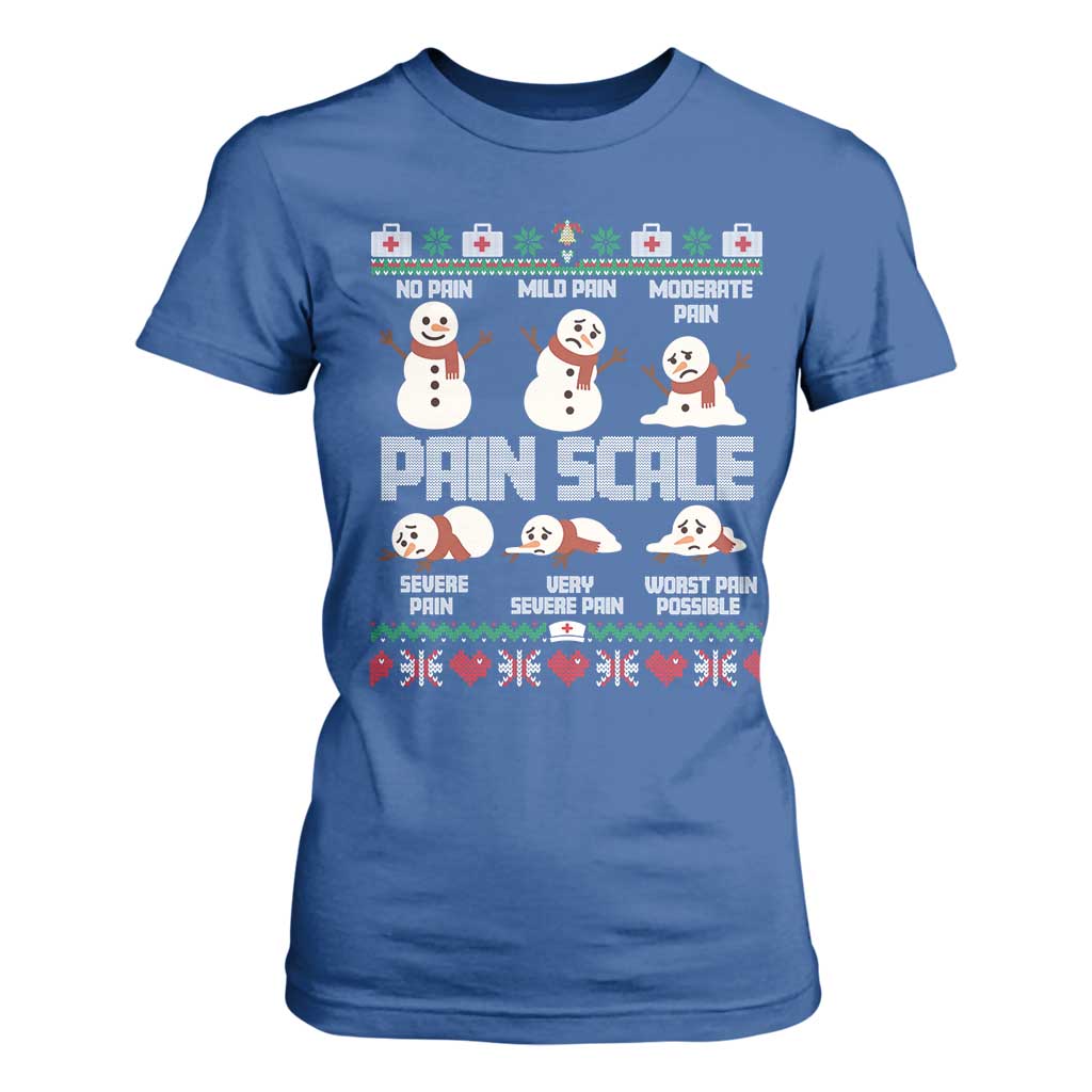 Pain Scale Snowman T Shirt For Women Funny ICU Nurse Christmas - Print Your Wear