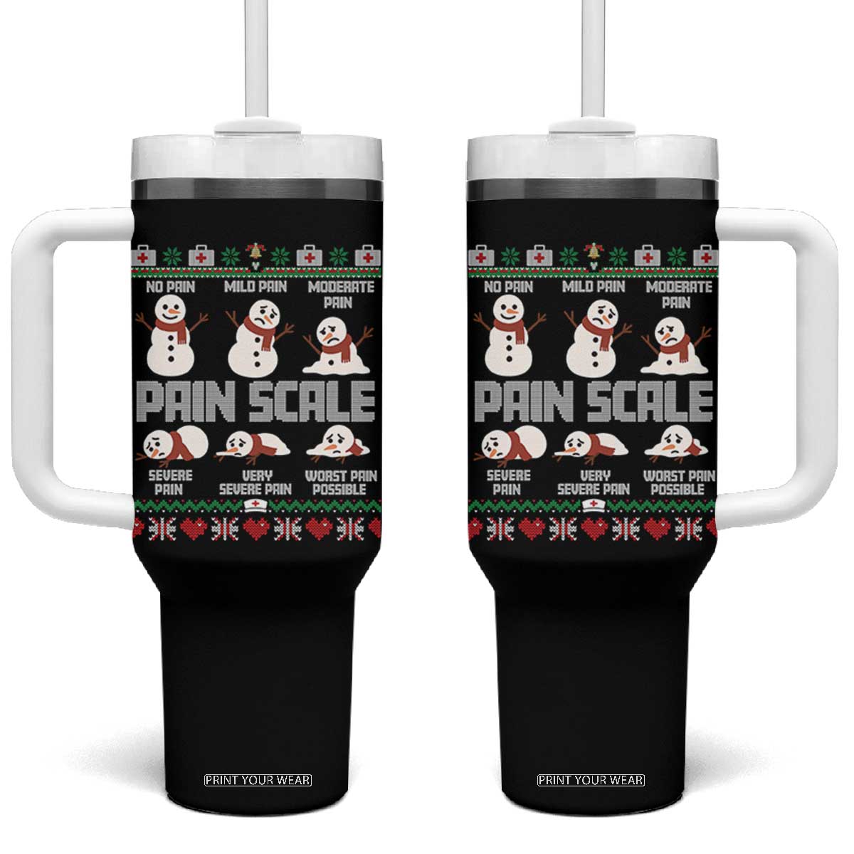 Pain Scale Snowman Tumbler With Handle Funny ICU Nurse Christmas TS14 One Size: 40 oz Black Print Your Wear