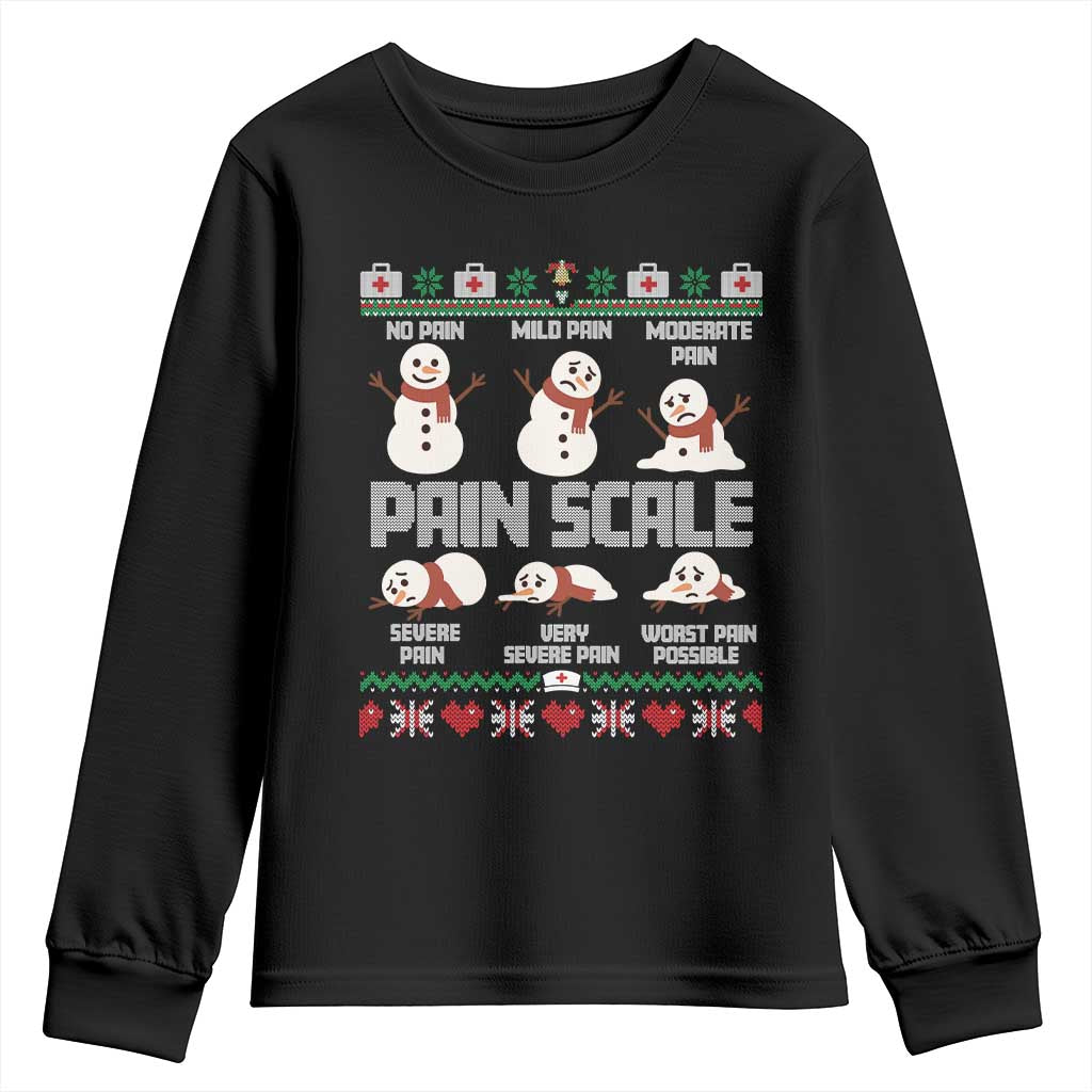 Pain Scale Snowman Youth Sweatshirt Funny ICU Nurse Christmas - Print Your Wear