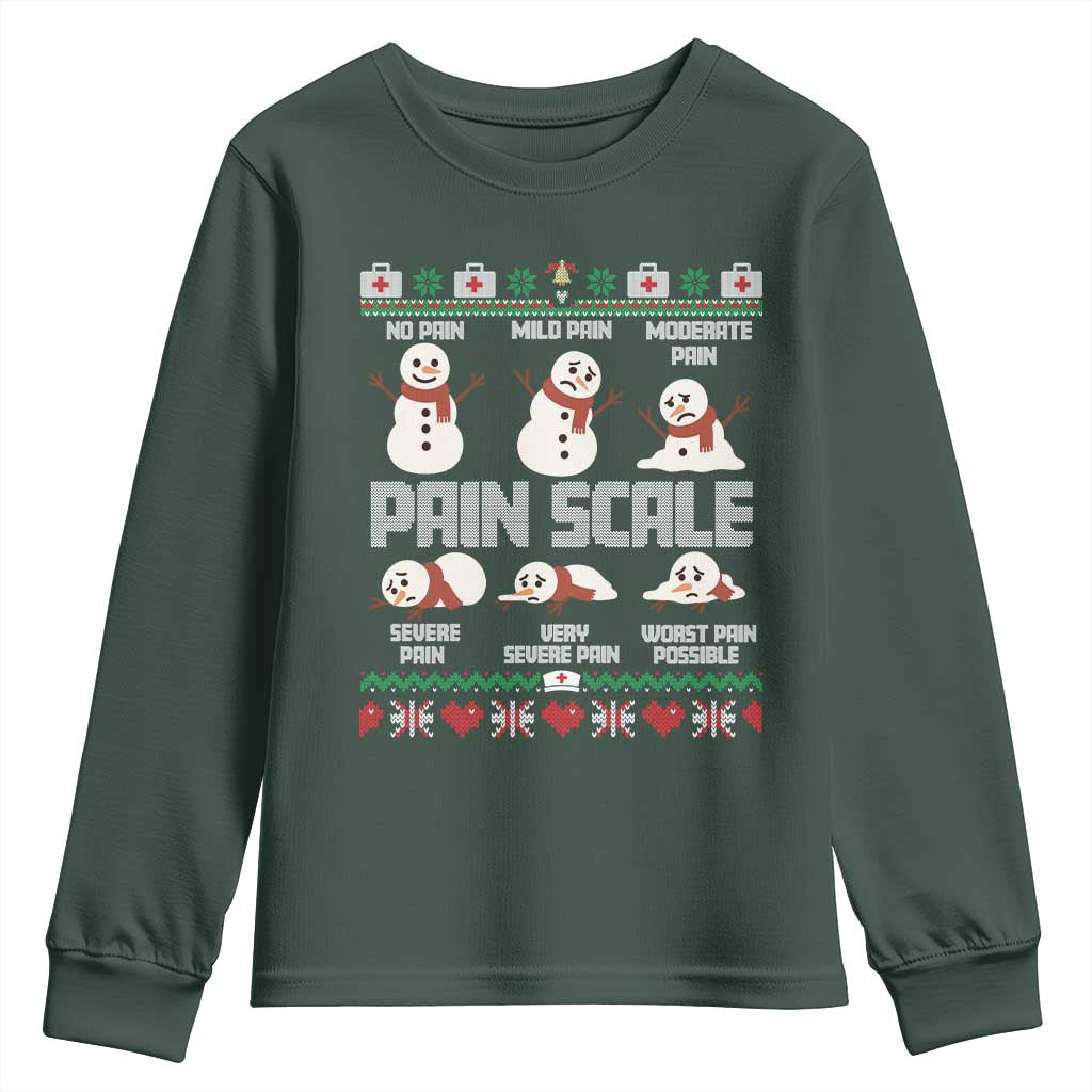 Pain Scale Snowman Youth Sweatshirt Funny ICU Nurse Christmas TS14 Dark Forest Green Print Your Wear