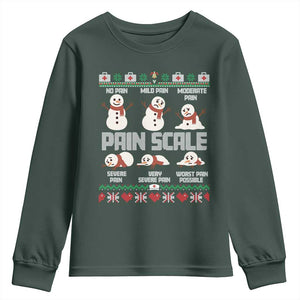 Pain Scale Snowman Youth Sweatshirt Funny ICU Nurse Christmas TS14 Dark Forest Green Print Your Wear