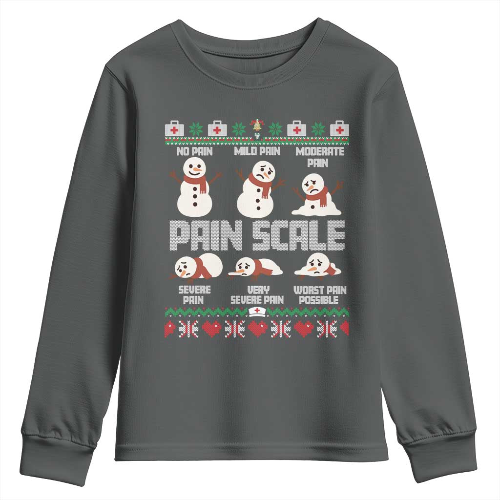 Pain Scale Snowman Youth Sweatshirt Funny ICU Nurse Christmas TS14 Dark Heather Print Your Wear