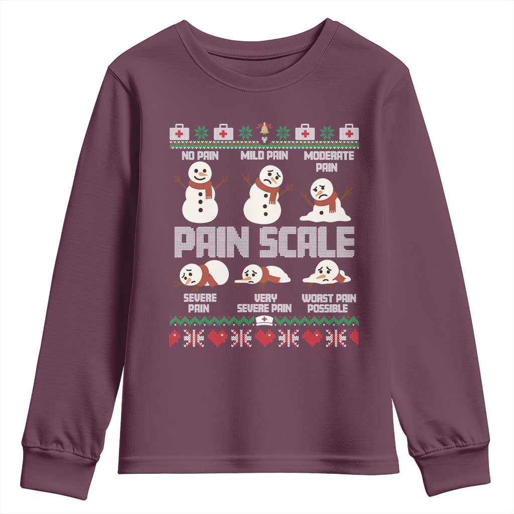 Pain Scale Snowman Youth Sweatshirt Funny ICU Nurse Christmas TS14 Maroon Print Your Wear