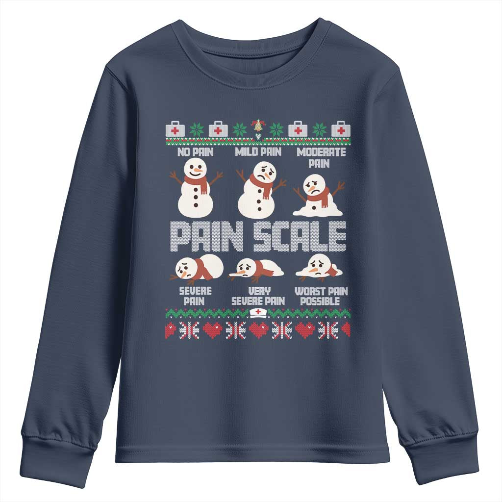 Pain Scale Snowman Youth Sweatshirt Funny ICU Nurse Christmas TS14 Navy Print Your Wear