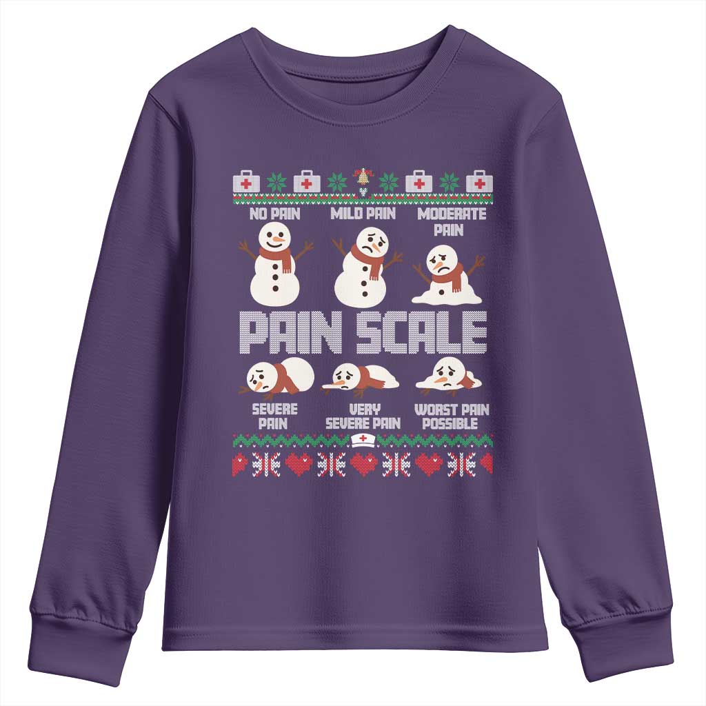 Pain Scale Snowman Youth Sweatshirt Funny ICU Nurse Christmas TS14 Purple Print Your Wear