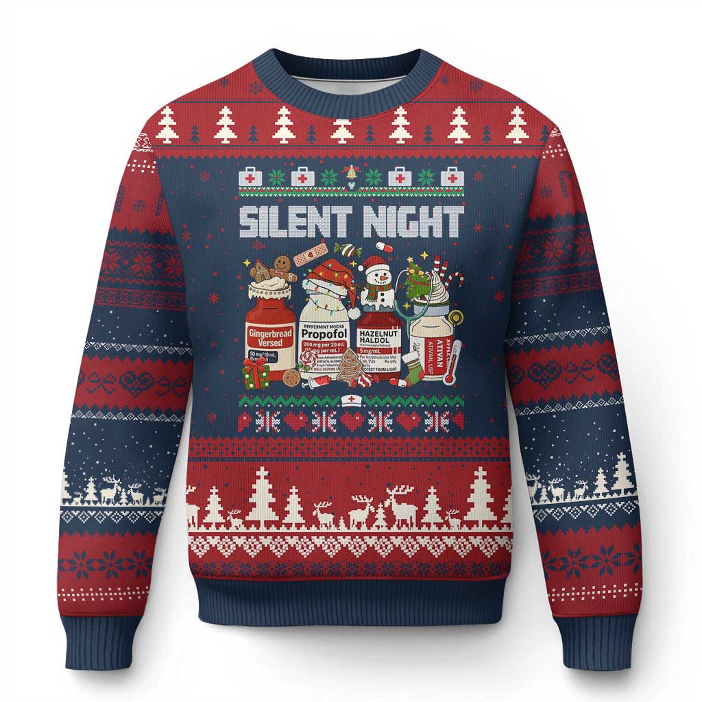 Silent Night Xmas Ugly Christmas Sweater Funny ICU Nurse Xmas TS14 Navy Red Print Your Wear