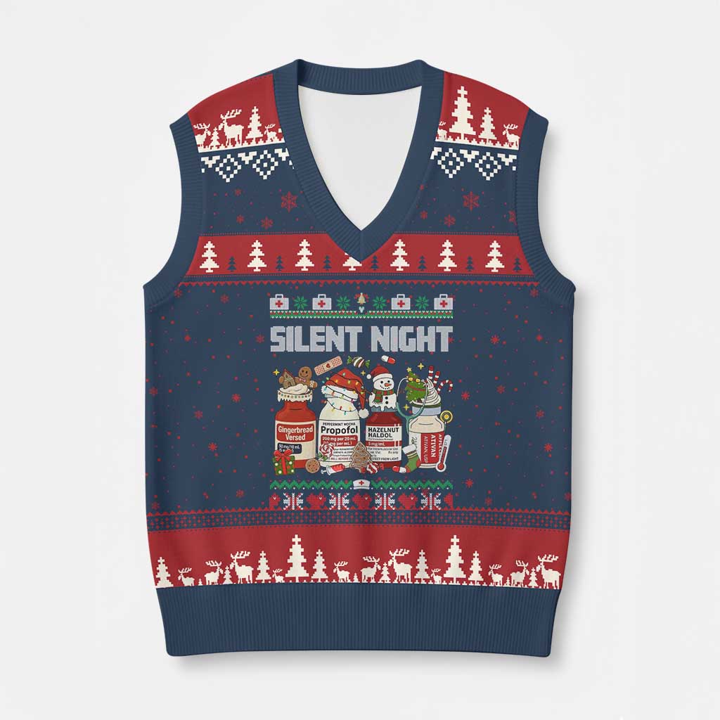 Silent Night Xmas V-Neck Knit Sweater Vest Funny ICU Nurse Xmas TS14 Navy Red Print Your Wear