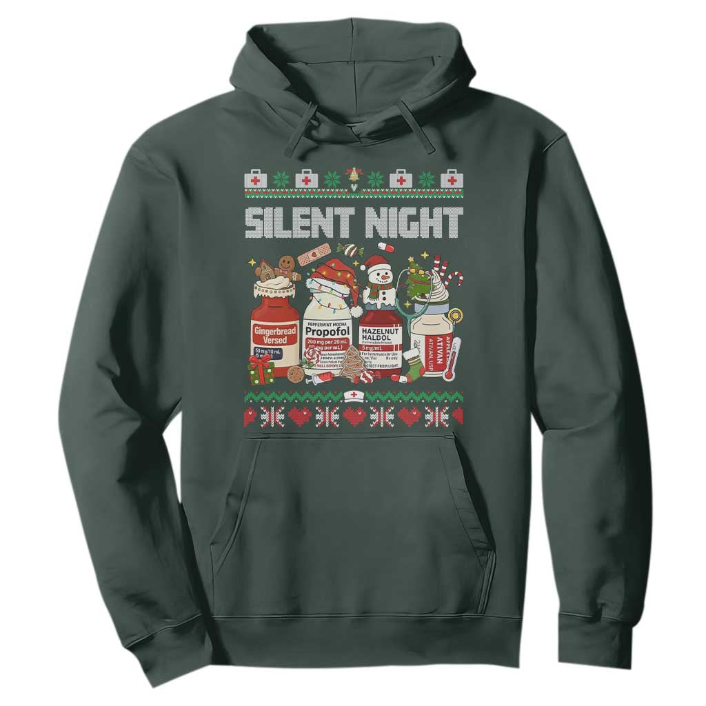 Silent Night Christmas Hoodie Funny ICU Nurse Xmas TS14 Dark Forest Green Print Your Wear