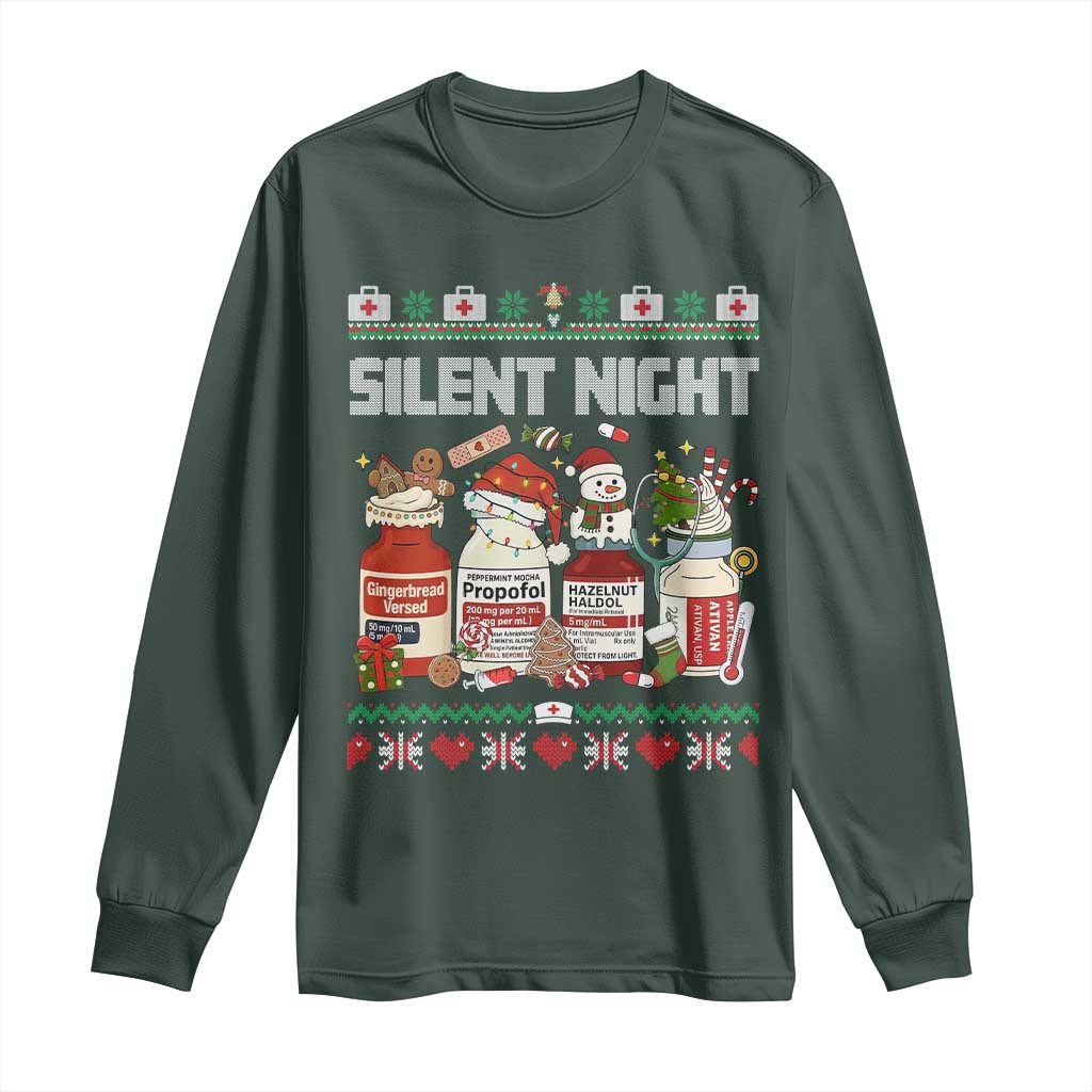 Silent Night Christmas Long Sleeve Shirt Funny ICU Nurse Xmas TS14 Dark Forest Green Print Your Wear