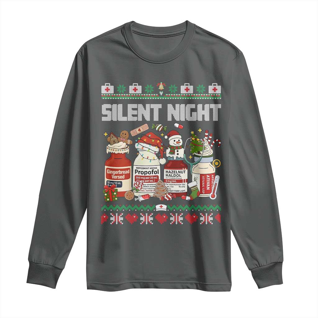 Silent Night Christmas Long Sleeve Shirt Funny ICU Nurse Xmas TS14 Dark Heather Print Your Wear