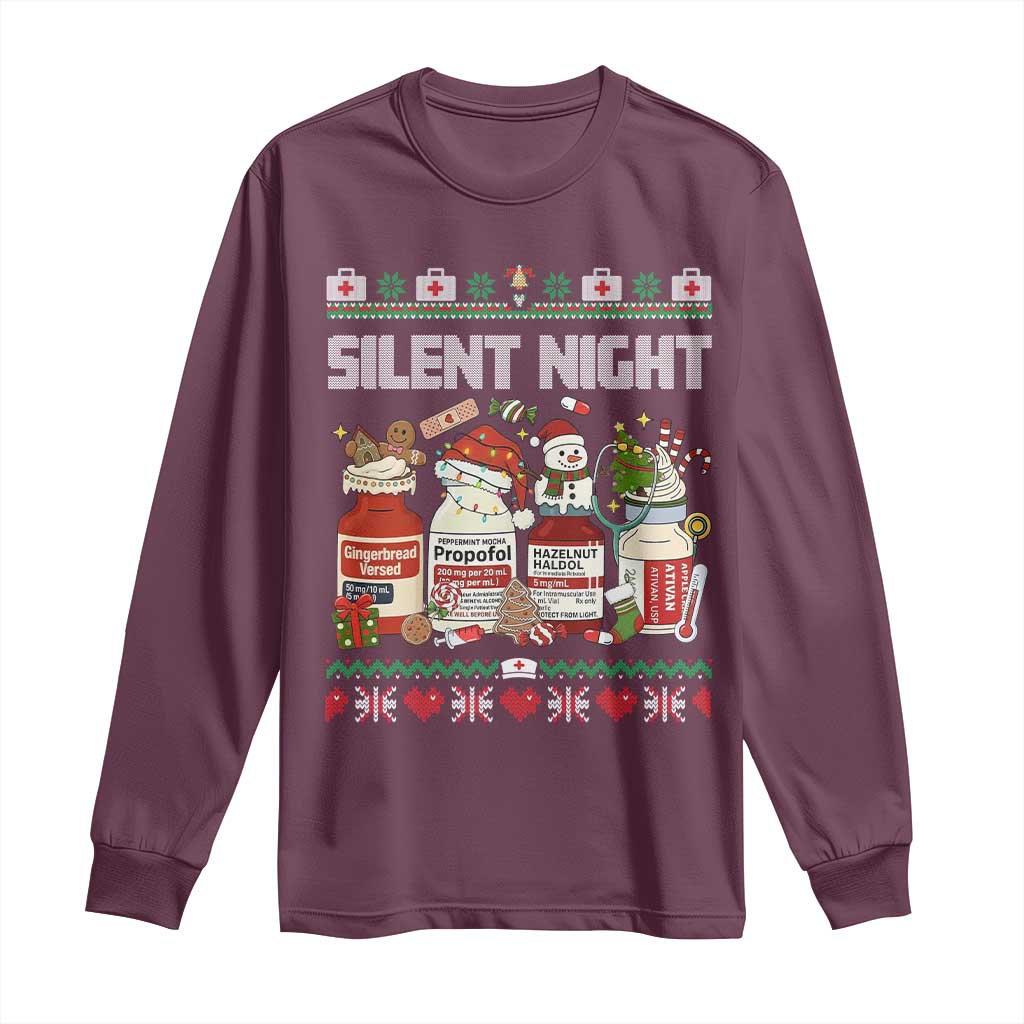 Silent Night Christmas Long Sleeve Shirt Funny ICU Nurse Xmas TS14 Maroon Print Your Wear