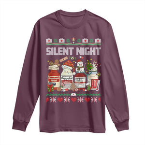 Silent Night Christmas Long Sleeve Shirt Funny ICU Nurse Xmas TS14 Maroon Print Your Wear