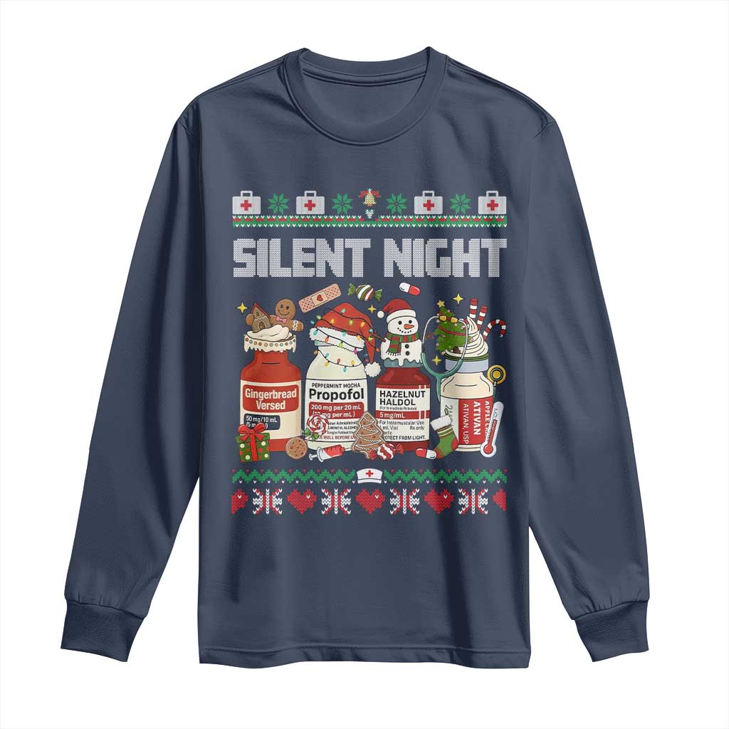 Silent Night Christmas Long Sleeve Shirt Funny ICU Nurse Xmas TS14 Navy Print Your Wear