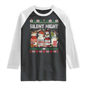 Silent Night Christmas Raglan Shirt Funny ICU Nurse Xmas TS14 Black White Print Your Wear
