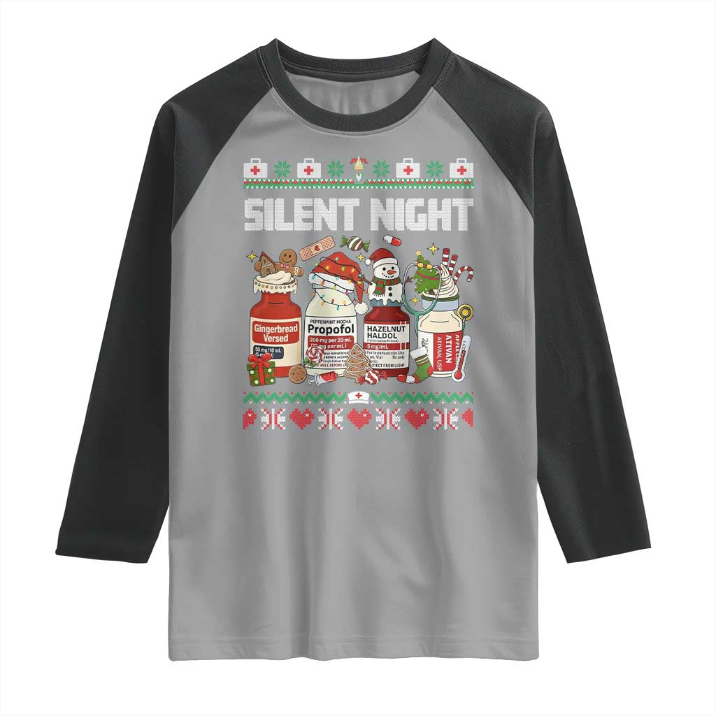 Silent Night Christmas Raglan Shirt Funny ICU Nurse Xmas TS14 Sport Gray Black Print Your Wear