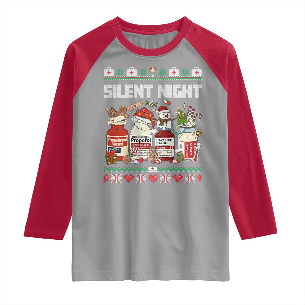 Silent Night Christmas Raglan Shirt Funny ICU Nurse Xmas TS14 Sport Gray Red Print Your Wear