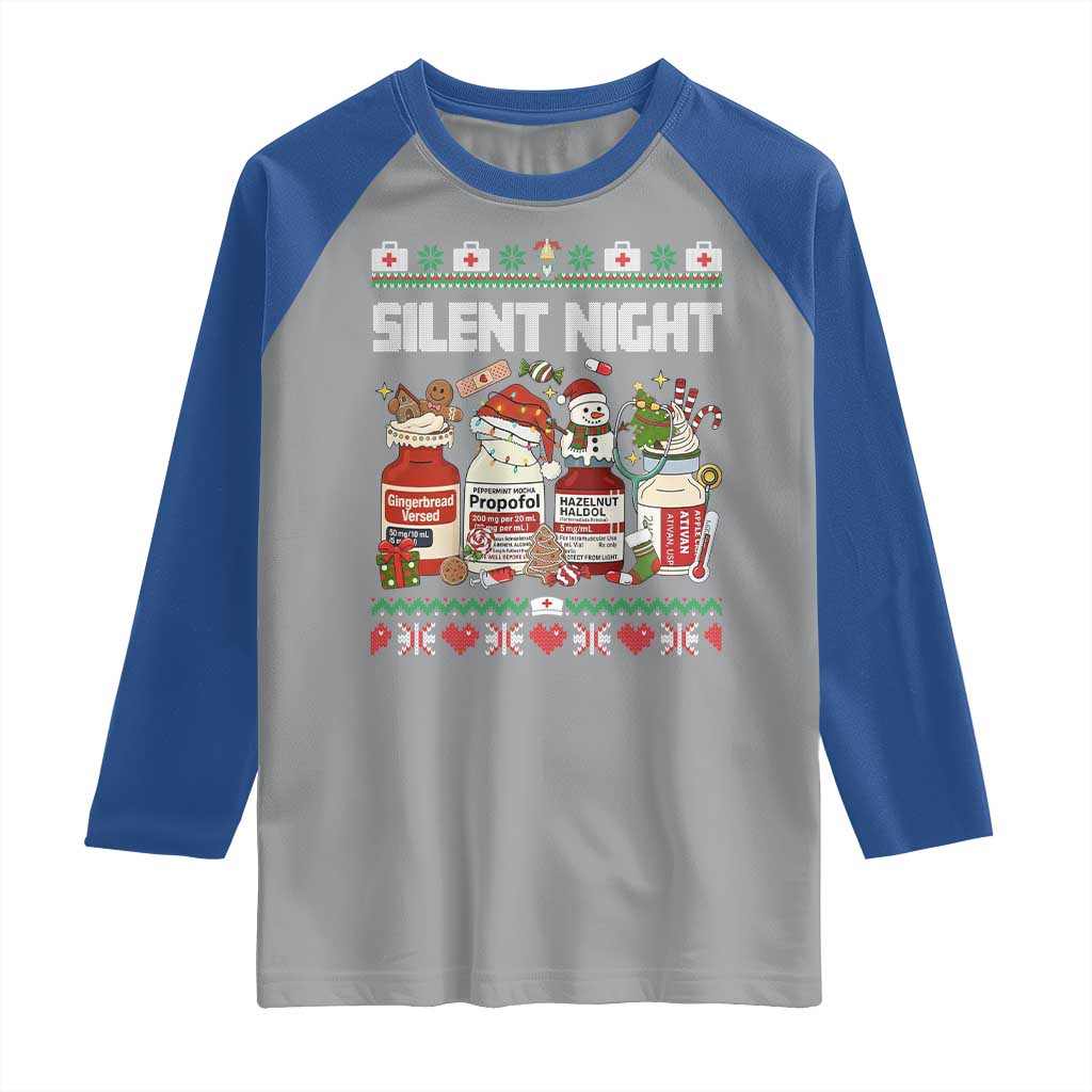 Silent Night Christmas Raglan Shirt Funny ICU Nurse Xmas TS14 Sport Gray Royal Print Your Wear