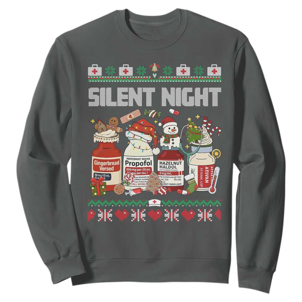 Silent Night Christmas Sweatshirt Funny ICU Nurse Xmas TS14 Dark Heather Print Your Wear