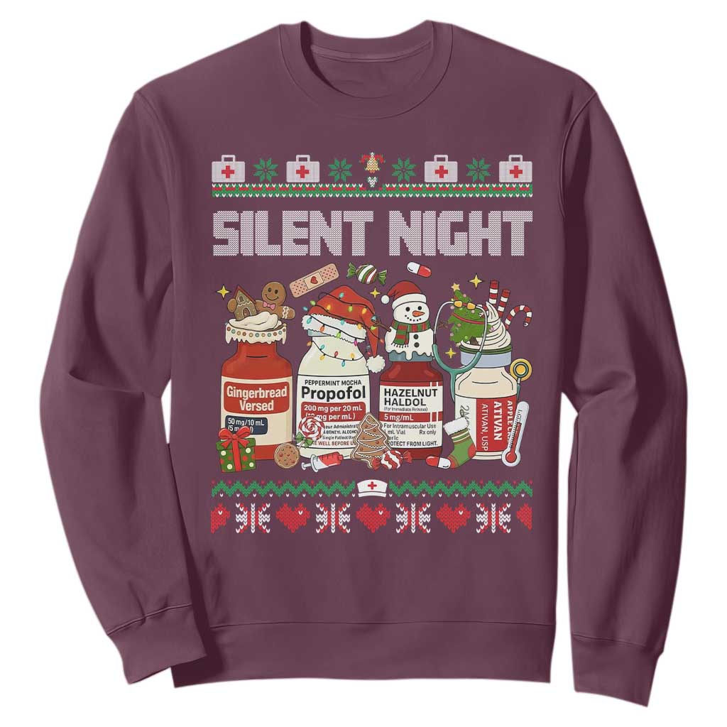 Silent Night Christmas Sweatshirt Funny ICU Nurse Xmas TS14 Maroon Print Your Wear