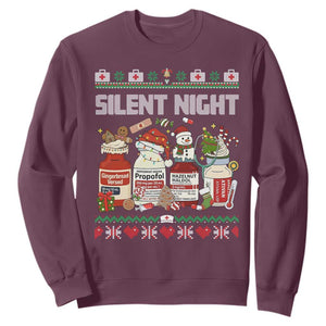 Silent Night Christmas Sweatshirt Funny ICU Nurse Xmas TS14 Maroon Print Your Wear