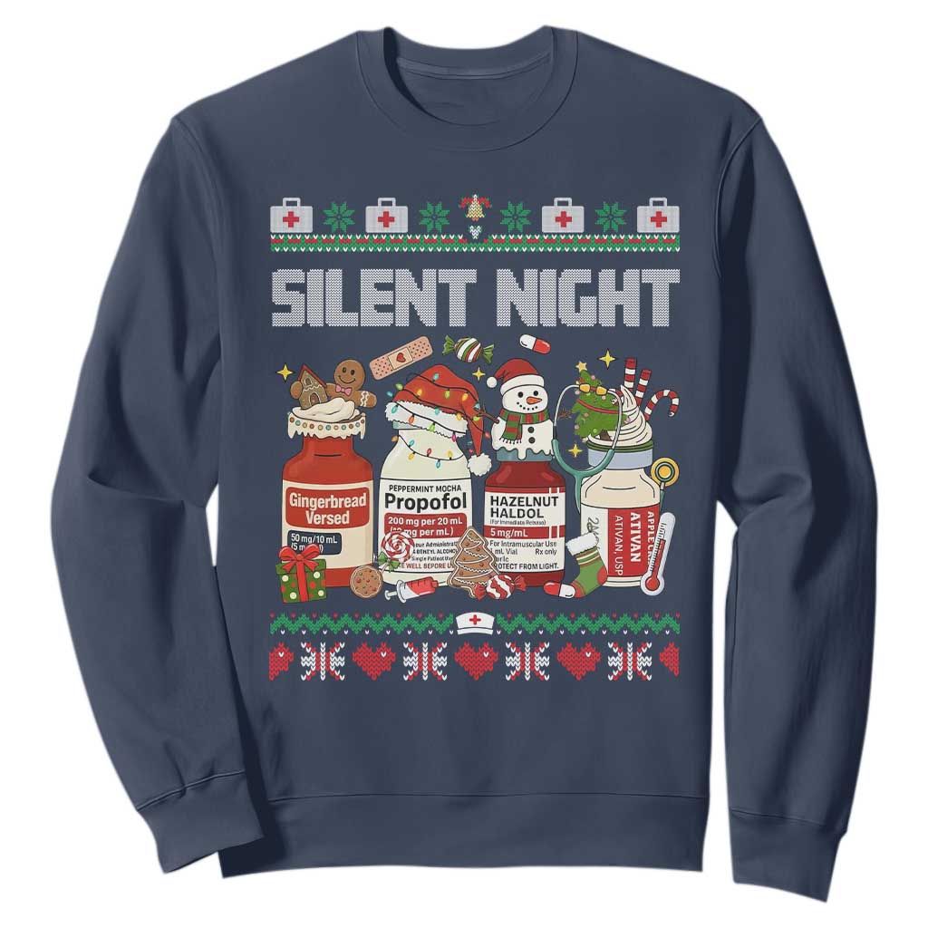 Silent Night Christmas Sweatshirt Funny ICU Nurse Xmas TS14 Navy Print Your Wear